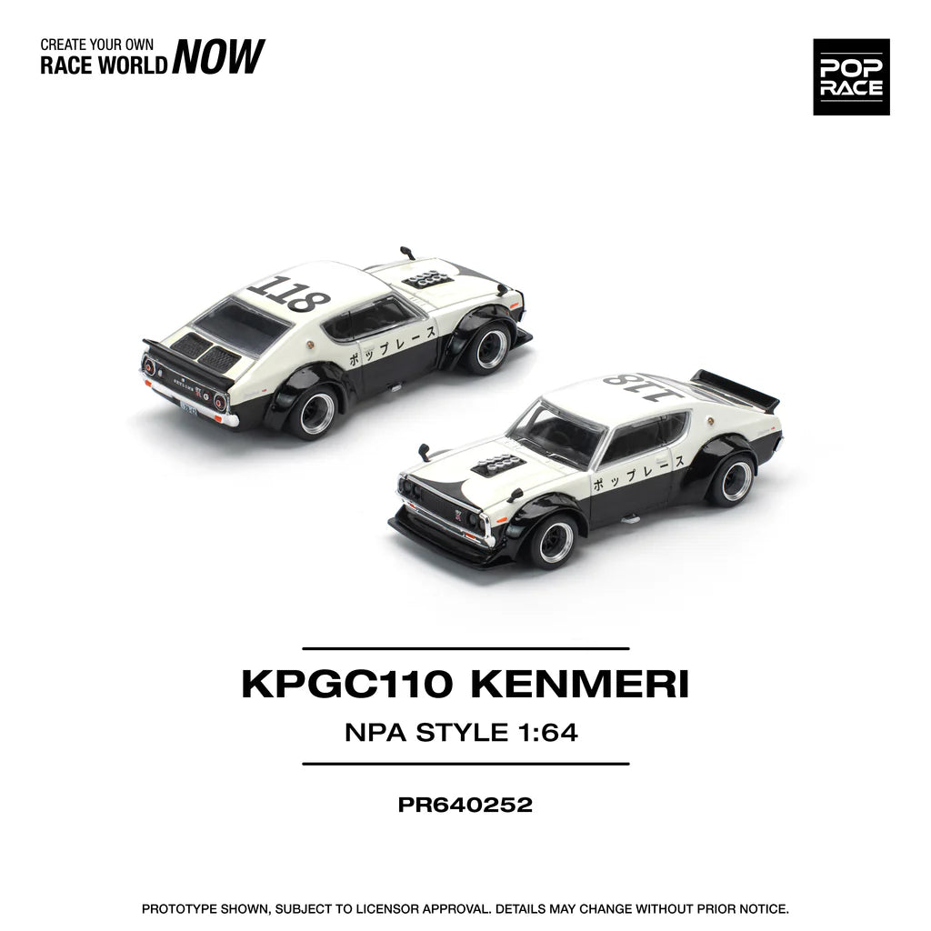 NISSAN SKYLINE GT-R (KPGC110) KENMERI V8 DRIFT CAR POLICE - POP RACE 1:64