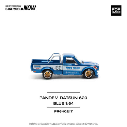 DATSUN 620 UTE PANDEM BLUE/WHITE TOYO TIRES - POP RACE 1:64
