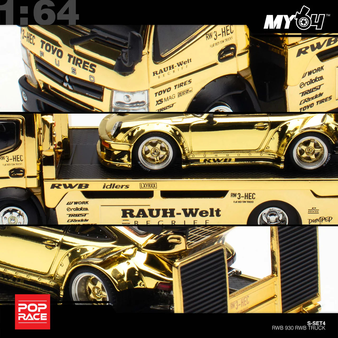 (In-Stock) RWB 930 GOLD CHROME TRUCK SET HEC 2026 Exclusive - Pop Race 1:64