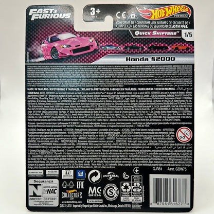 Honda S2000 Quick Shifters 1/5 Fast & Furious Hotwheels Premium 1:64