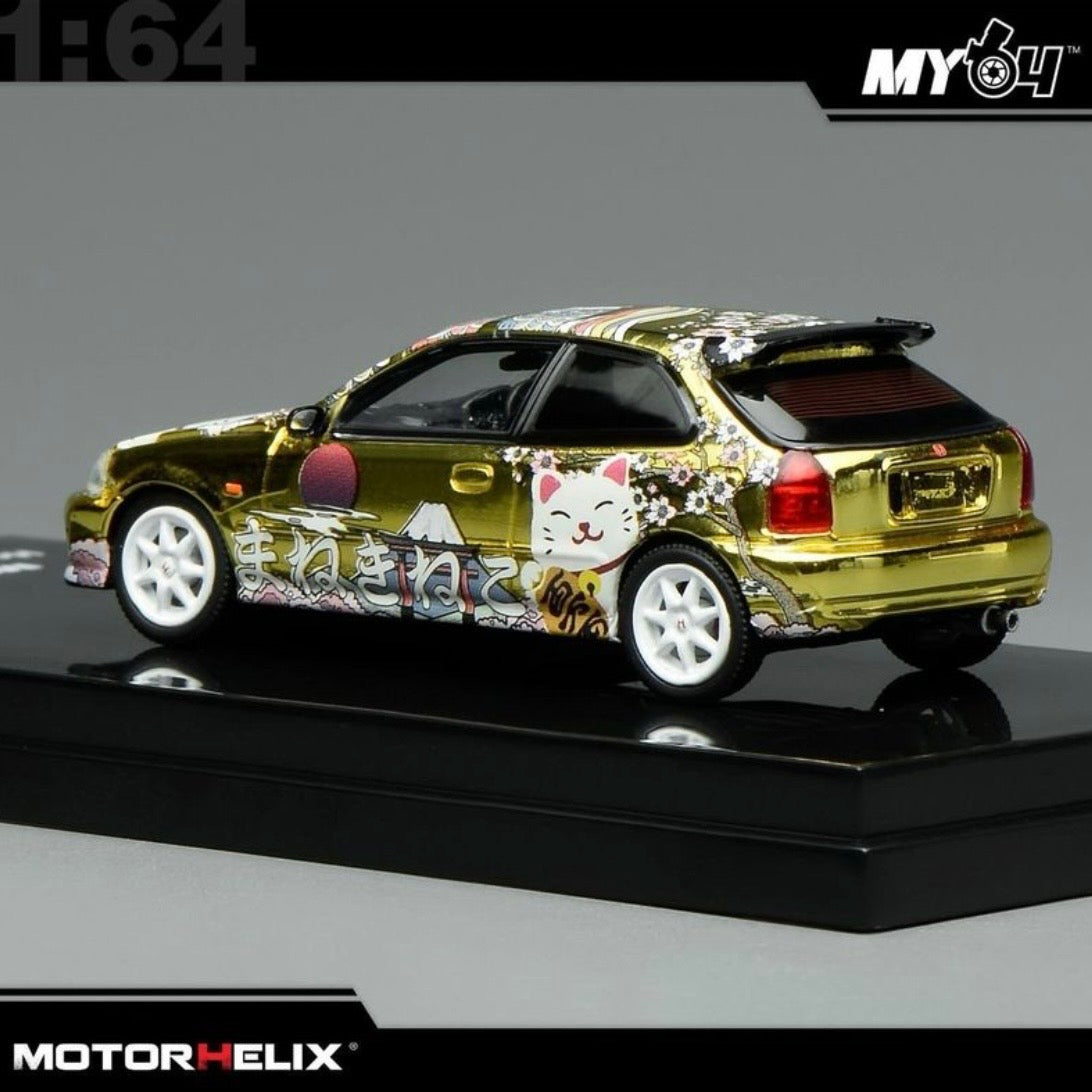 Motorhelix Honda Civic TYPE R (EK9) Customized Maneki-Neko Gold Chrome | 2026 Tokyo Autosalon Japan