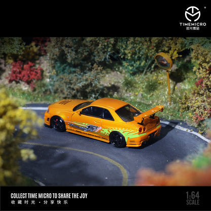Nissan GTR34 Orange - Fast & Furious *LIMITED TO 999pcs* TimeMicro 1:64
