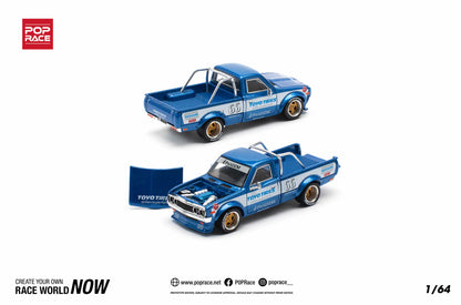 DATSUN 620 UTE PANDEM BLUE/WHITE TOYO TIRES - POP RACE 1:64