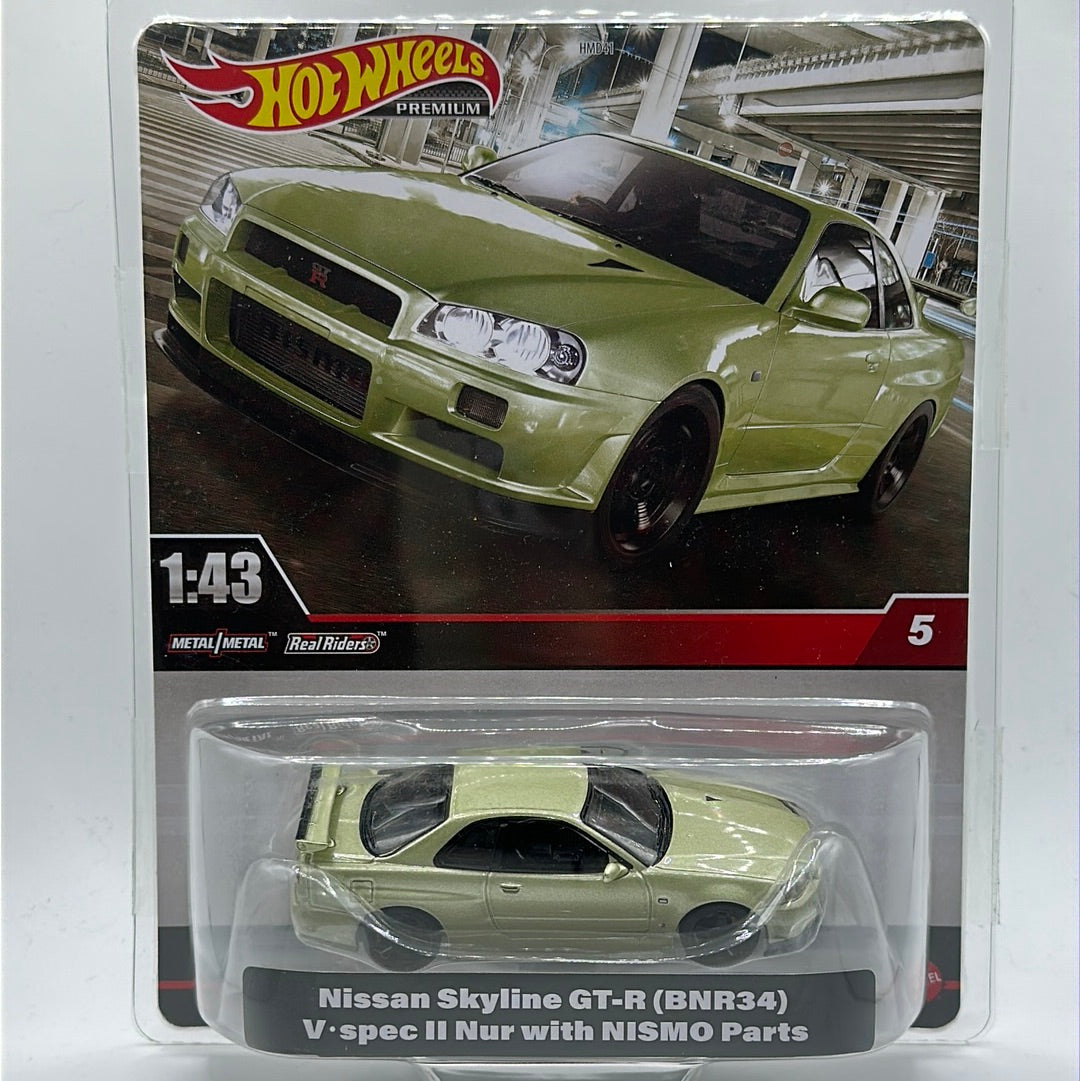 Nissan Skyline GT-R (BNR34) V-Spec II Nur with NISMO Parts Hotwheels Premium #5 1:43 Scale