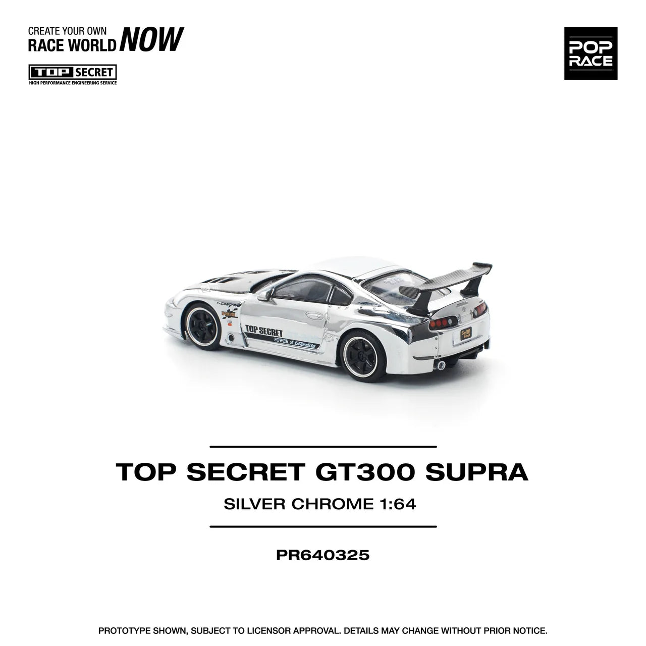 Top Secret Toyota Supra GT300 Silver Chrome - Pop Race 1:64