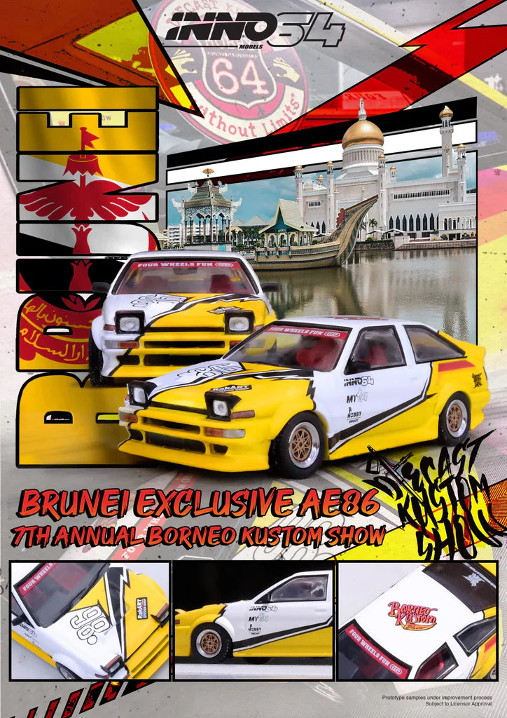 TOYOTA SPRINTER TRUENO AE86 COROLLA BRUNEI DIECAST KUSTOM SHOW INNO64 1:64