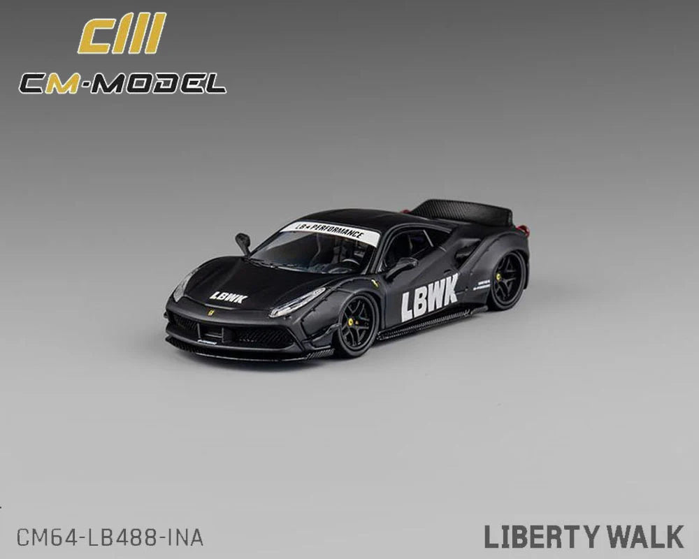 LBWK FERRARI 488 WIDEBODY INDONESIA EXCLUSIVE – MATTED BLACK WITH CARBON – LIMITED EDITION - CM MODEL 1:64