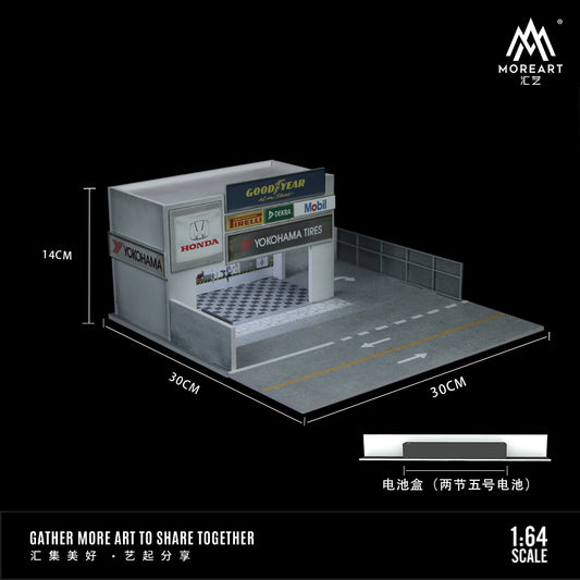 Car Modification Shop w/ LED lights Morearts 1:64