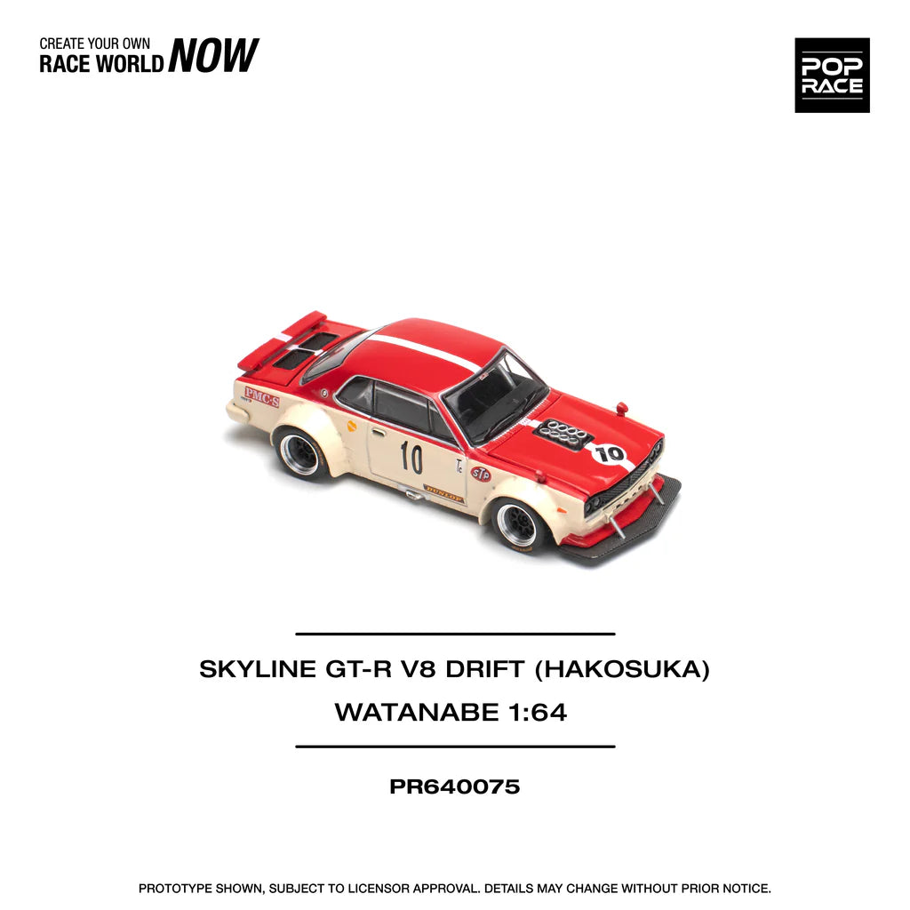 NISSAN SKYLINE GT-R (KPGC10) HAKOSUKA V8 #10 RED/CREAM - POP RACE 1:64