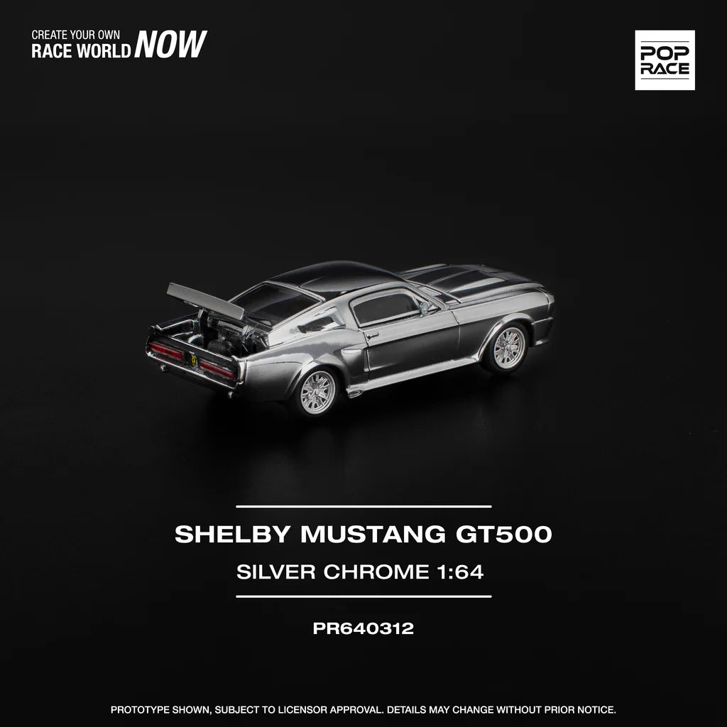 FORD SHELBY MUSTANG GT500 SILVER CHROME - POP RACE 1:64