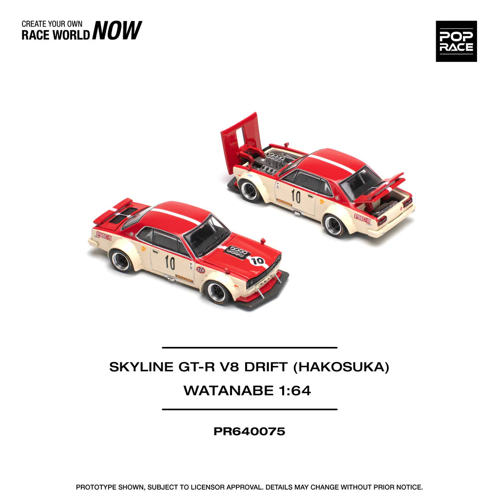 NISSAN SKYLINE GT-R (KPGC10) HAKOSUKA V8 #10 RED/CREAM - POP RACE 1:64