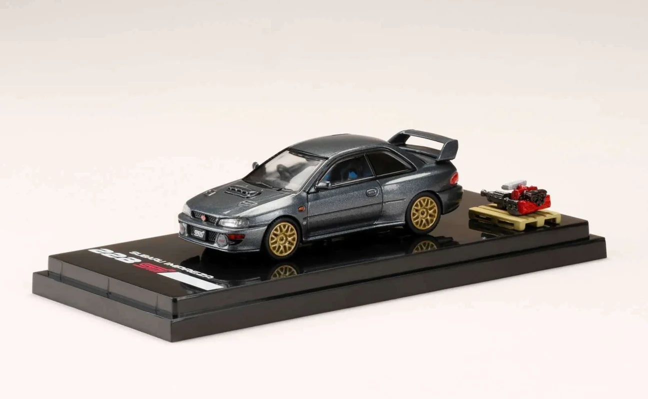SUBARU IMPREZA 22B STI (GC8) W/EJ22 ENGINE DISPLAY (GREY) HOBBY JAPAN 1:64