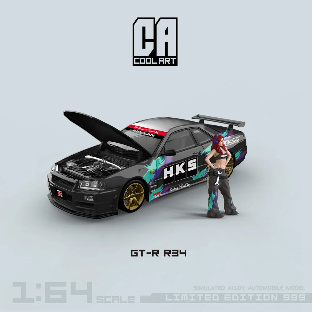 NISSAN SKYLINE GT-R R34 HKS LIVERY w/ Figure CA 1:64 Limited to 999pcs