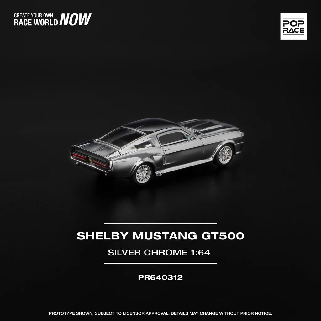 FORD SHELBY MUSTANG GT500 SILVER CHROME - POP RACE 1:64