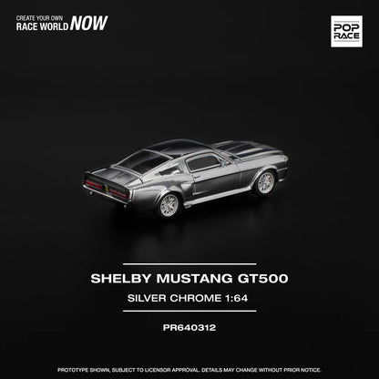 FORD SHELBY MUSTANG GT500 SILVER CHROME - POP RACE 1:64
