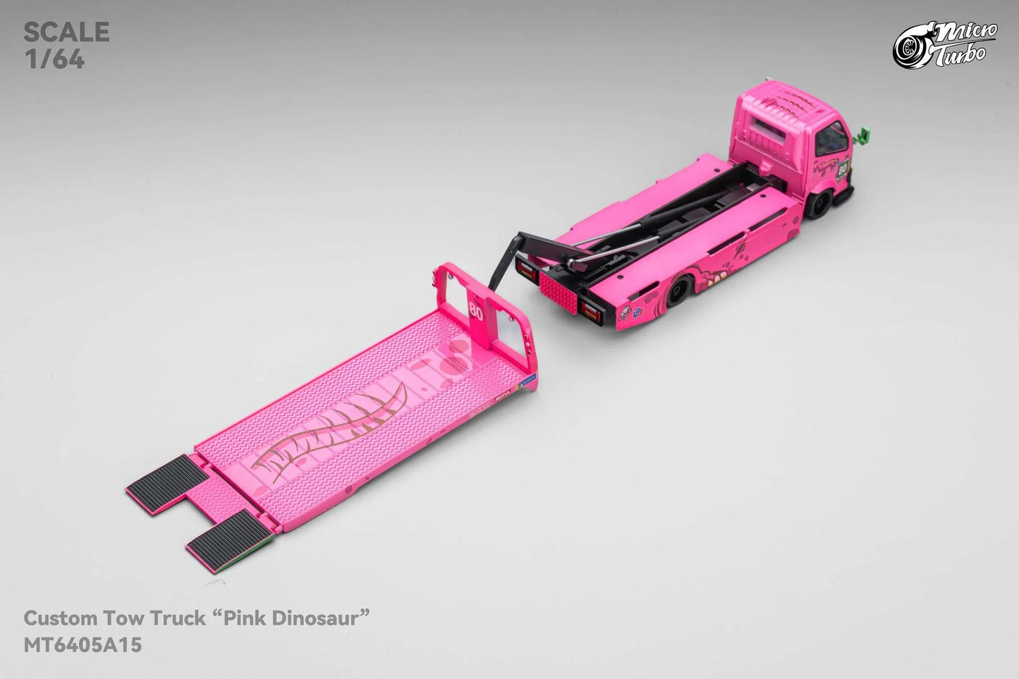 Custom Flat Bed Tow Truck Dino Pink - Mega Gear 1:64