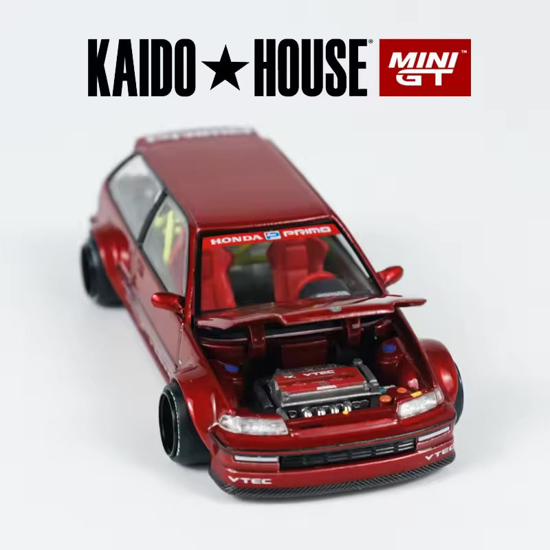 HONDA CIVIC (EF) KAIDO WORKS V2 (RED) KAIDOHOUSE X MINI GT KHMG156 1:64 Scale