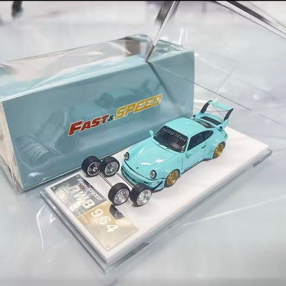 Porsche RWB 964 - Tiffany Blue 1:64 Includes 1 set spare wheels
