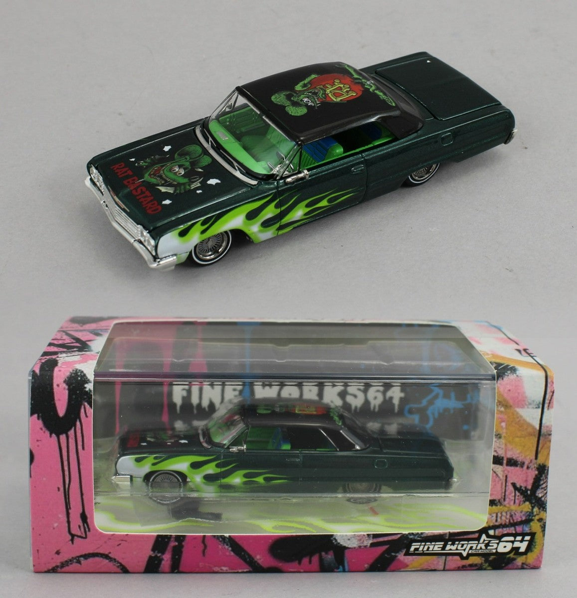RAT FINK Green w/Flames Chevrolet IMPALA LOWRIDER - FINE WORKS 64