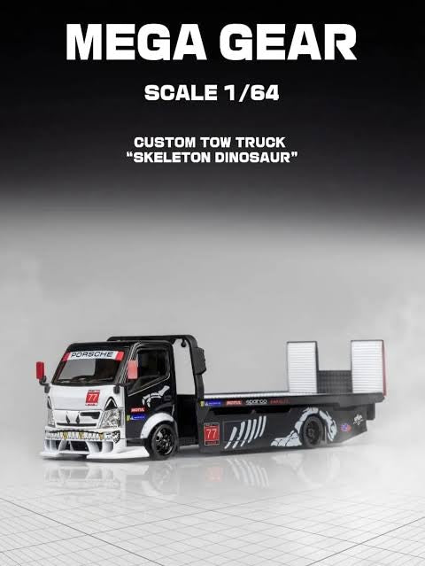 Skeleton Dinosaur H300 Custom Flatbed Tow Truck  (Black & White) - Mega Gear 1:64
