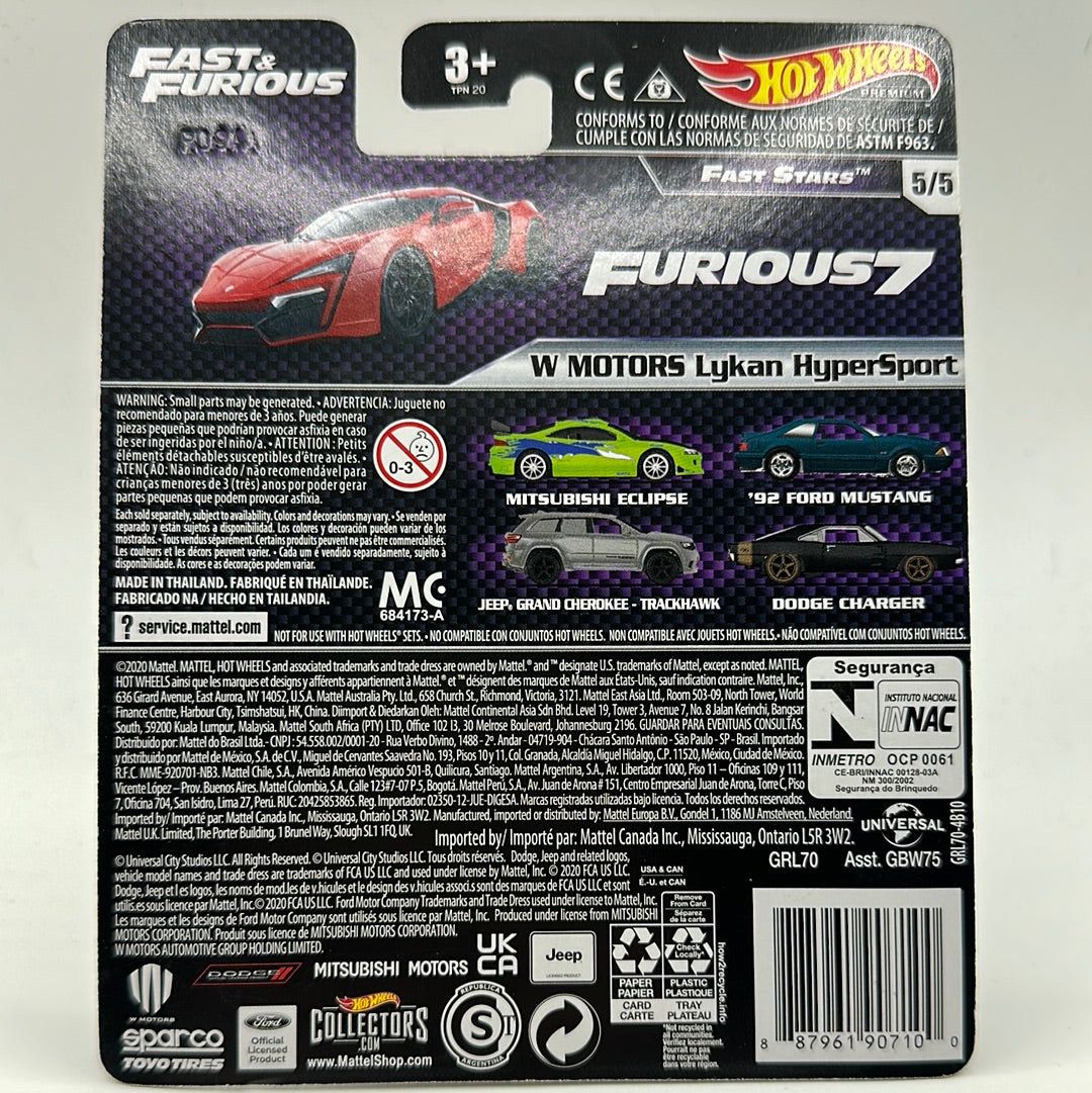 W Motors Lykan Hypersport Fast Stars 5/5 Fast & Furious Hotwheels Premium 1:64