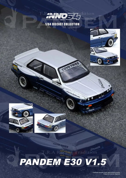 BMW PANDEM E30 M3 Silver/Blue - INNO64