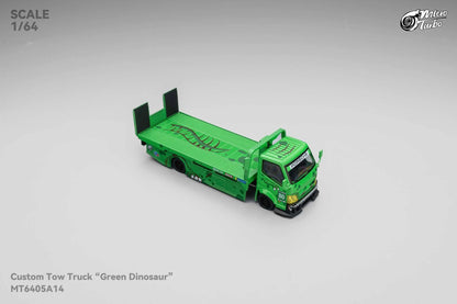 Custom Flat Bed Tow Truck REXY Dino Green - Mega Gear 1:64 Scale