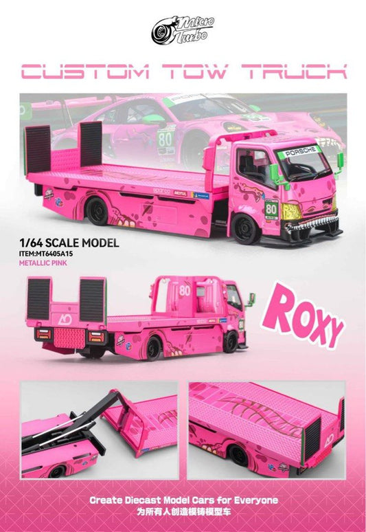 Custom Flat Bed Tow Truck Dino Pink - Mega Gear 1:64
