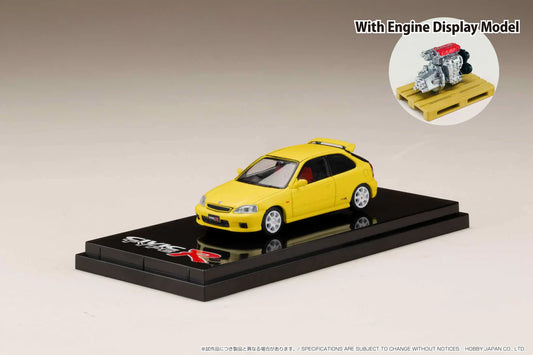HONDA CIVIC TYPE R (EK9) W/ENGINE DISPLAY (SUNLIGHT YELLOW) HOBBY JAPAN 1:64