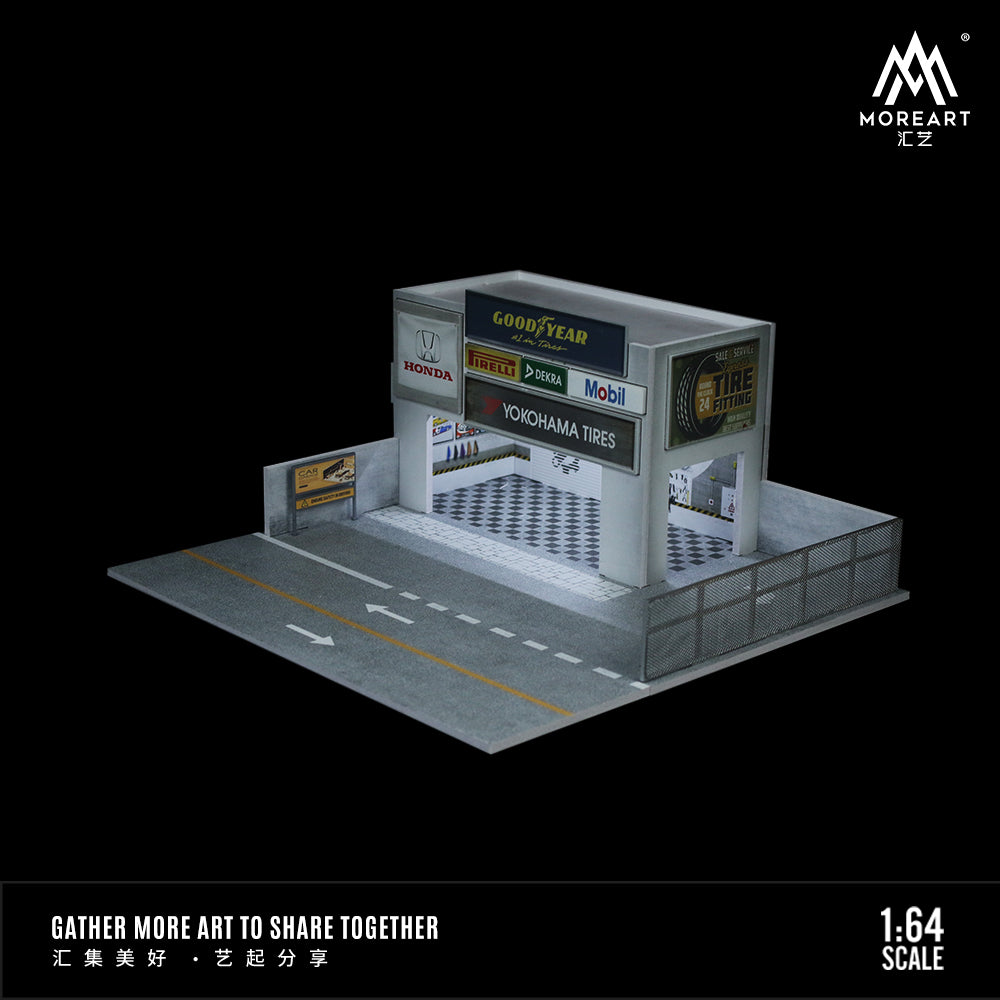 Car Modification Shop w/ LED lights Morearts 1:64