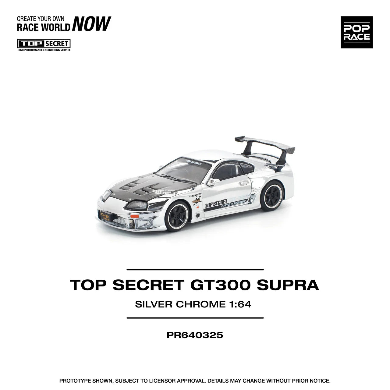 Top Secret Toyota Supra GT300 Silver Chrome - Pop Race 1:64