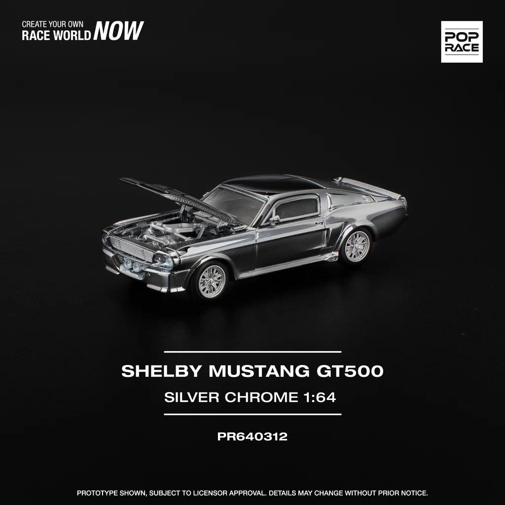 FORD SHELBY MUSTANG GT500 SILVER CHROME - POP RACE 1:64