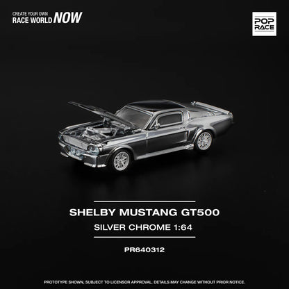 FORD SHELBY MUSTANG GT500 SILVER CHROME - POP RACE 1:64