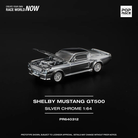 FORD SHELBY MUSTANG GT500 SILVER CHROME - POP RACE 1:64