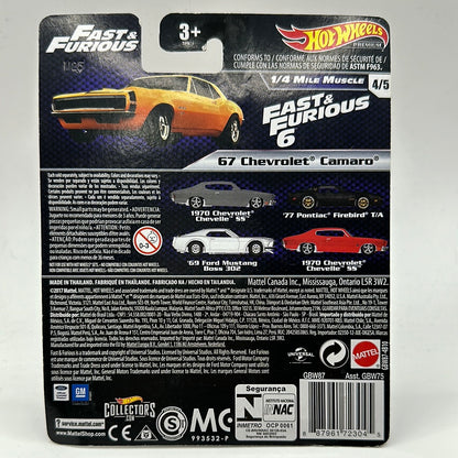 ‘67 Chevrolet Camaro 1/4 Mile Muscle 4/5 Fast & Furious Hotwheels Premium 1:64