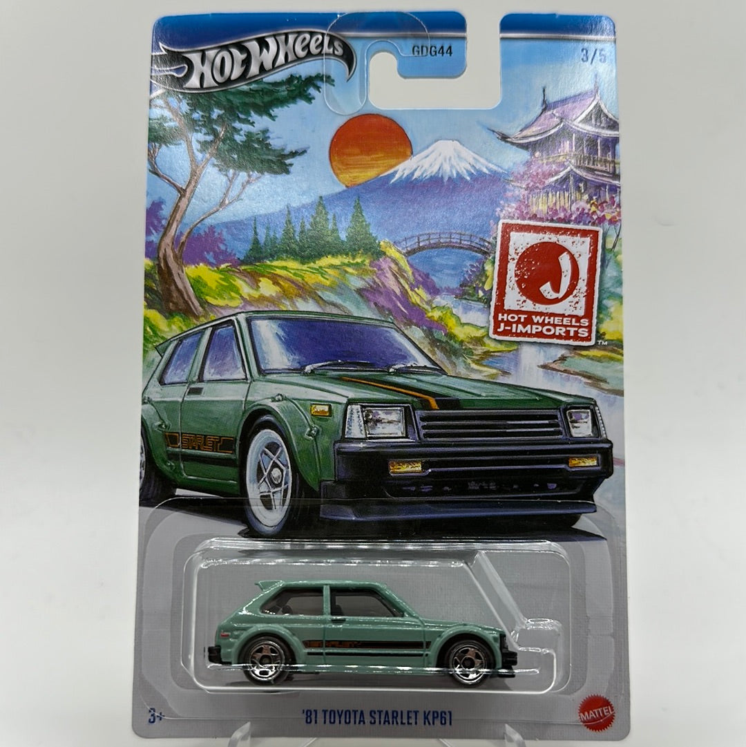 ‘81 Toyota Starlet KP61 HW J-Imports 3/5 Hotwheels Mainline Themed