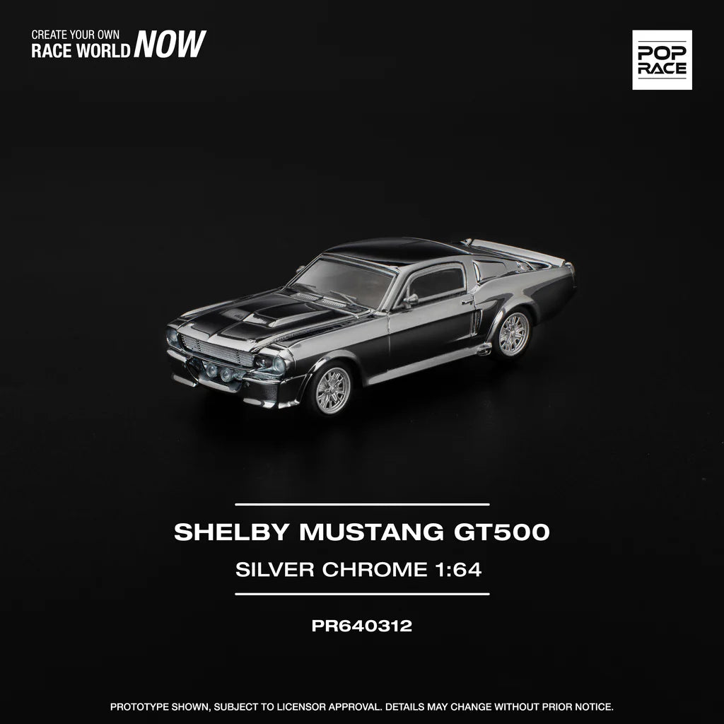 FORD SHELBY MUSTANG GT500 SILVER CHROME - POP RACE 1:64