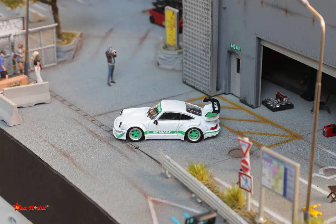 Porsche RWB 964 White w/ Green Rims - Star Model 1:64