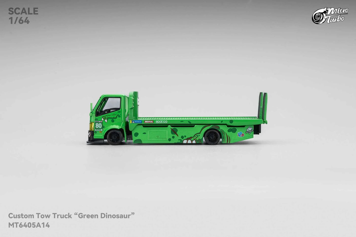 Custom Flat Bed Tow Truck REXY Dino Green - Mega Gear 1:64 Scale