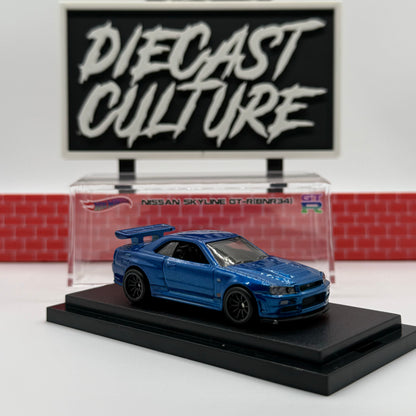 Nissan Skyline R34 GTR w/ Display Case Bundle - Hotwheels Premium