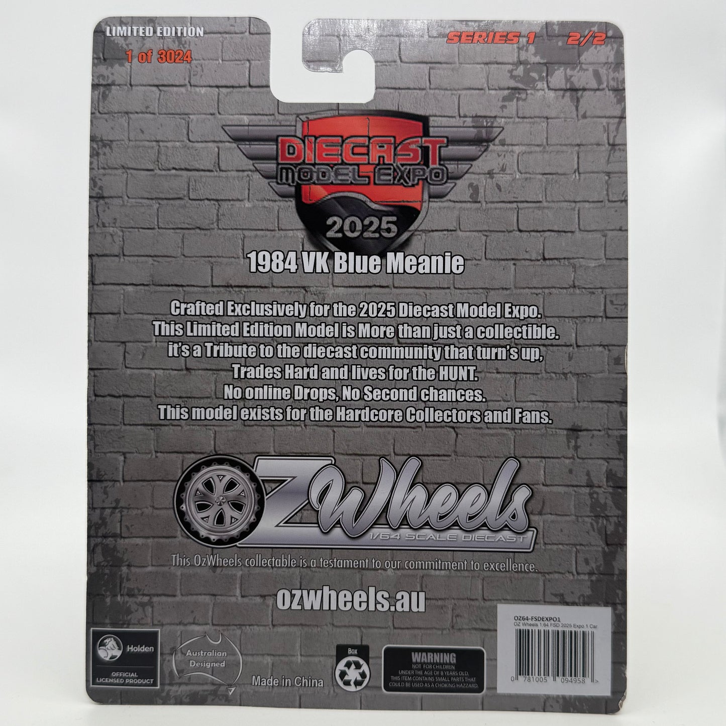 Custom VK Blue Meanie “CHASE” DIECAST MODEL EXPO “Limited to 3024” Series 1 OZWHEELS