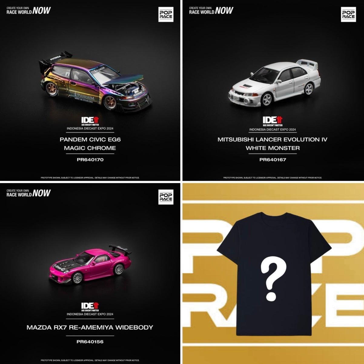 Indonesian Diecast Expo 2024 IDE11 POP RACE Exclusive Set of 3 Cars + Random Sized T-Shirt | Bundle