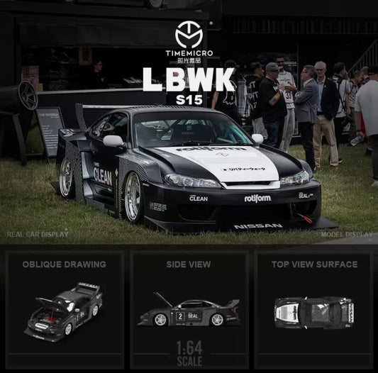 LBWK S15 Black Diecast Model Car - TimeMicro 1:64 Limited to 2000pcs