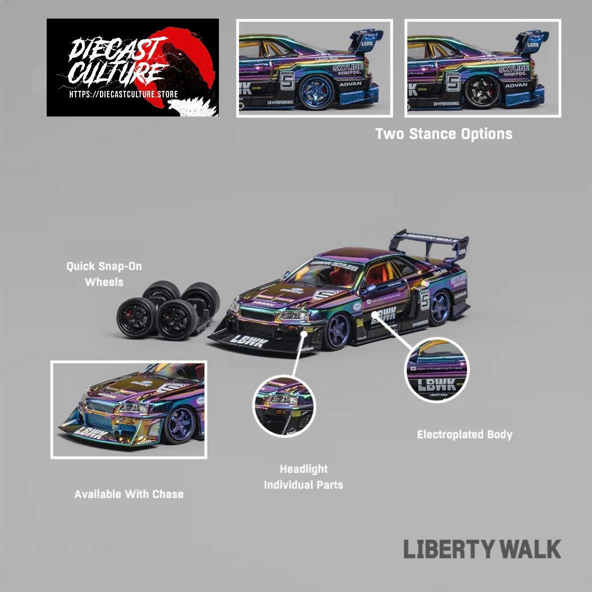 NISSAN SKYLINE GT-R R34 LBWK SUPER SILHOUETTE ER34 CHROME CM MODEL 1:6 ...