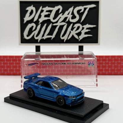 Nissan Skyline R34 GTR w/ Display Case Bundle - Hotwheels Premium