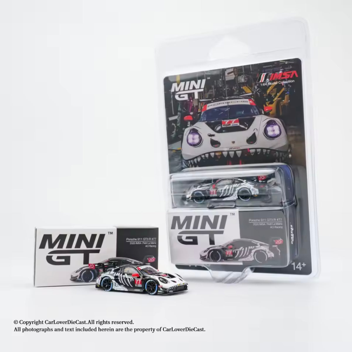 Porsche 911 GT3 R #77 AO Racing 2025 IMSA  Petit Le Mans MINIGT 1:64