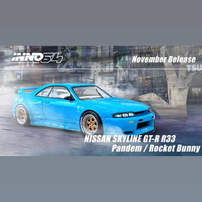 NISSAN SKYLINE GT-R (R33) PANDEM ROCKET BUNNY (BLUE) INNO64 1:64