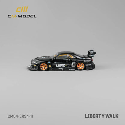 NISSAN SKYLINE GT-R R34 LBWK SUPER SILHOUETTE ER34 BLACK CM MODEL 1:64