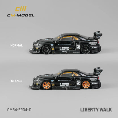 NISSAN SKYLINE GT-R R34 LBWK SUPER SILHOUETTE ER34 BLACK CM MODEL 1:64