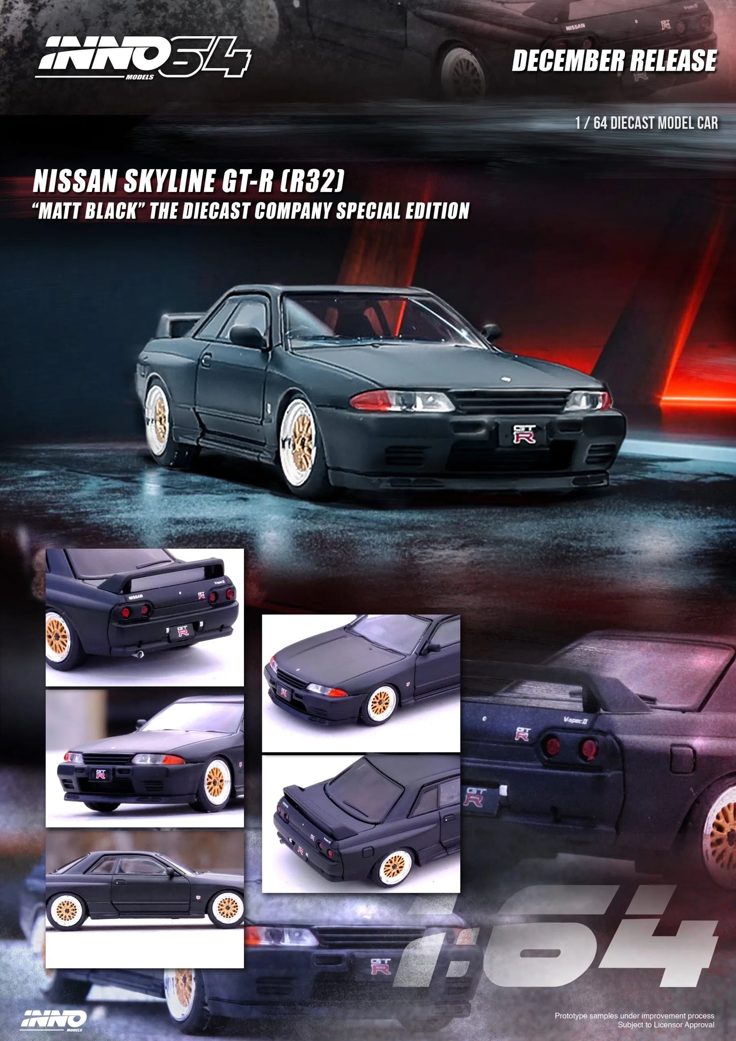 NISSAN SKYLINE GT-R (R32) Matt Black - The Diecast Company Special Edition Limited Quantity Production INNO64